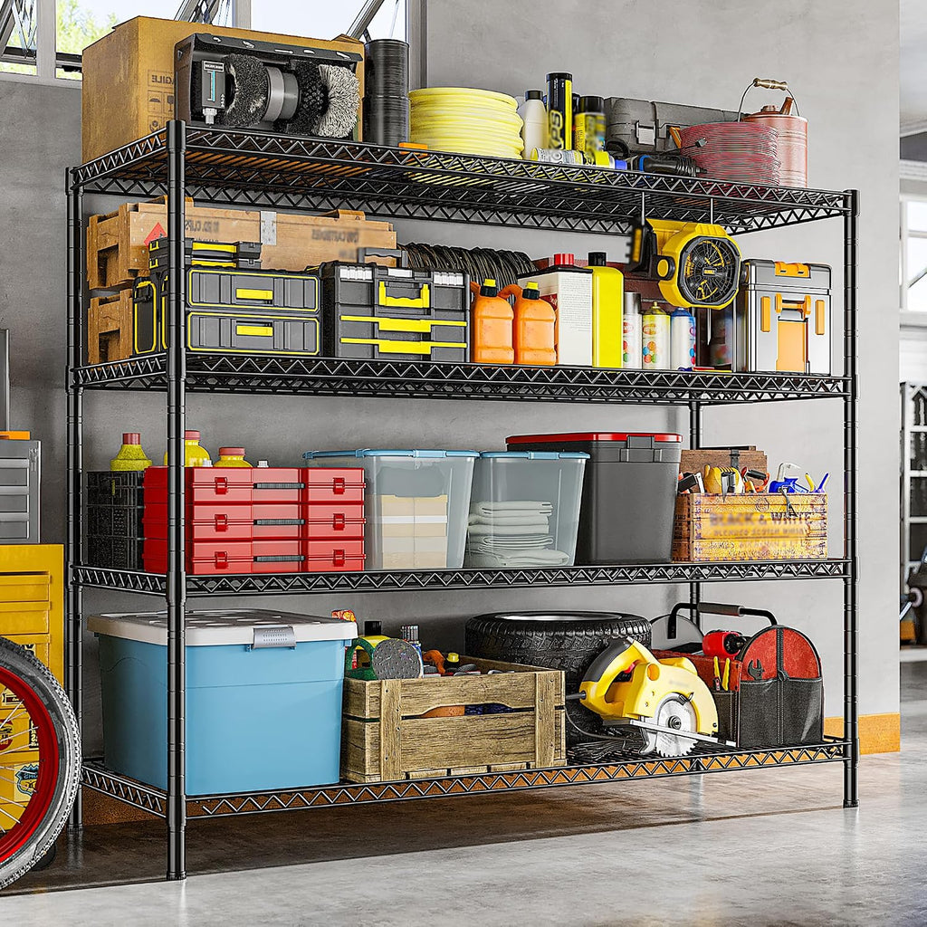 REIBII 55.5' W Storage Shelves 2560LBS Metal Shelving 4 Tier Wire Shelving Unit Garage Shelving Heavy Duty Metal Shelves for Storage Rack Commercial Adjustable Pantry Shelf, 55.5' W X 18''D X 55.5' H