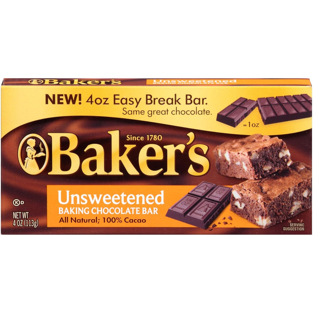 Baker's Unsweetened Chocolate Baking Bar 4 OZ (Pack of 24)
