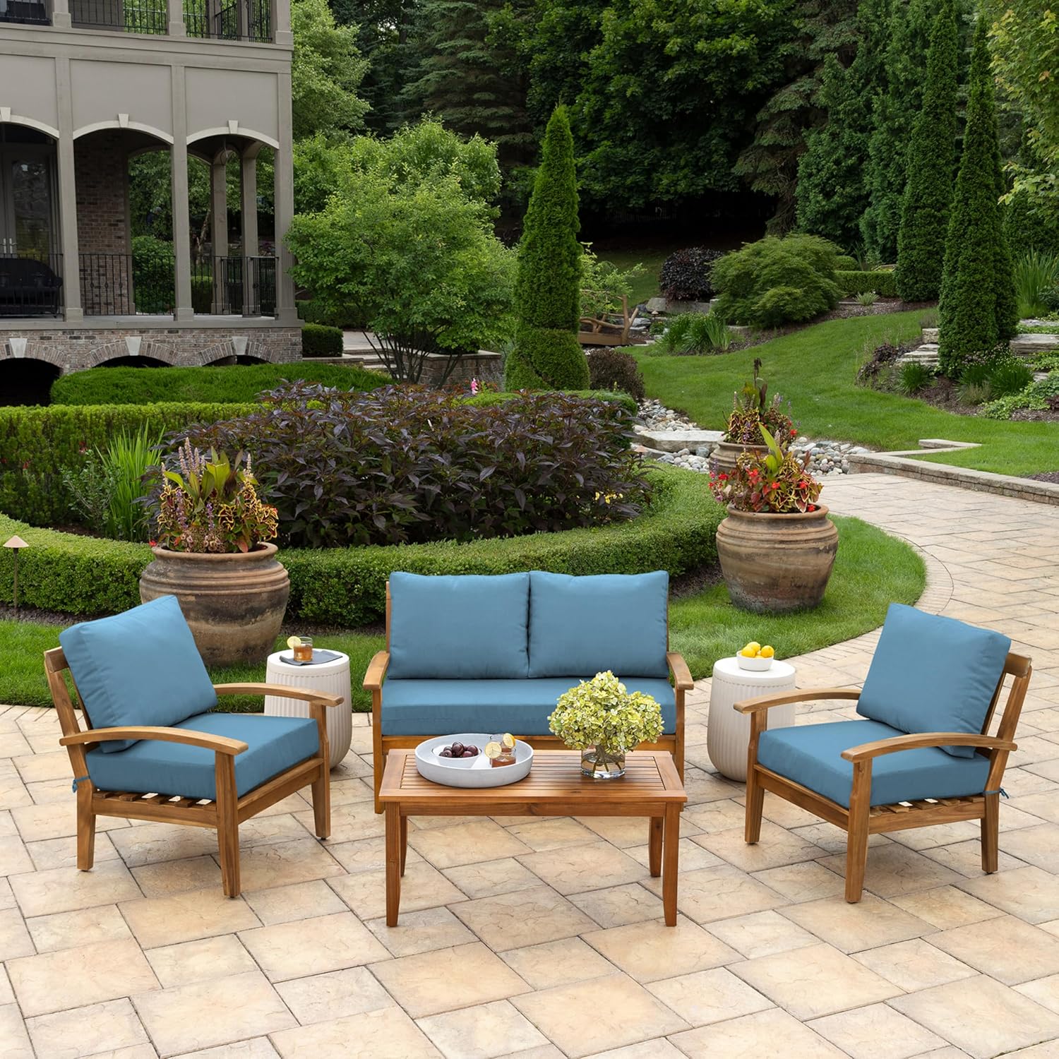 Arden Outdoor Loveseat Cushion Set, 48 x 24, Water Repellent, Fade Resistant, Cushion Set for Couch, Bench, and Swing, French Blue Texture