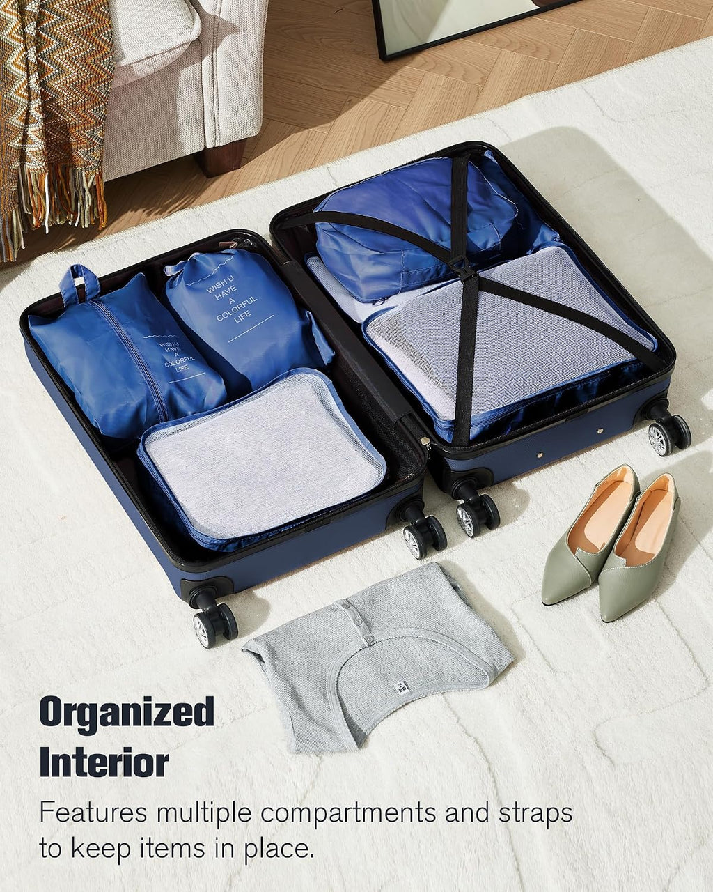 10 Piece Luggage Sets, 3 Piece Suitcase Set, 20 inch Carry on Luggage, 24 inch and 28 inch Checked Luggage with 7PC Packing Bags