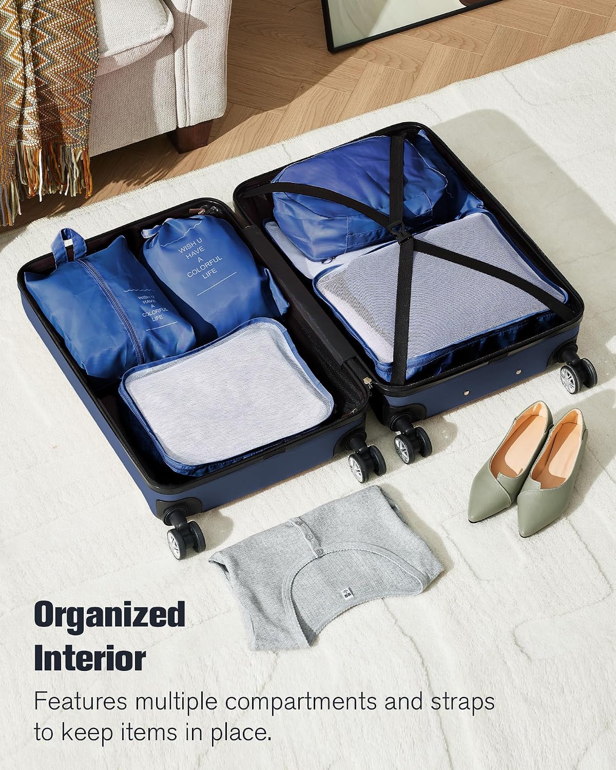 10 Piece Luggage Sets, 3 Piece Suitcase Set, 20 inch Carry on Luggage, 24 inch and 28 inch Checked Luggage with 7PC Packing Bags