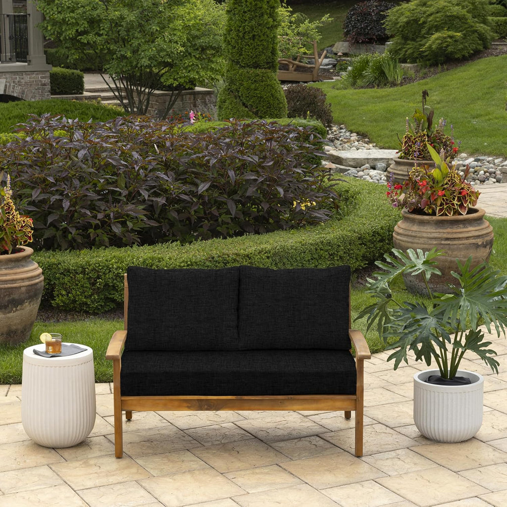 Arden Outdoor Loveseat Cushion Set, 48 x 24, Rain-Proof, Fade Resistant, Cushion Set for Couch, Bench, and Swing Black Leala