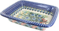 Blue Rose Polish Pottery - Blue Day Lily Bouquet Medium Rectangular Baker - 12.25' x 10' - Unique, Dishwasher Safe, & Durable Bakeware
