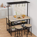 47' Large Kitchen Island Table,Bakers Rack With Power Outlet,3-Tier Storage-Microwave Stand Oven Shelf,Metal Coffee Bar Table,Kitchen Storage Shelf for Dining Living Room, 5 Hooks,47'x28'x72'