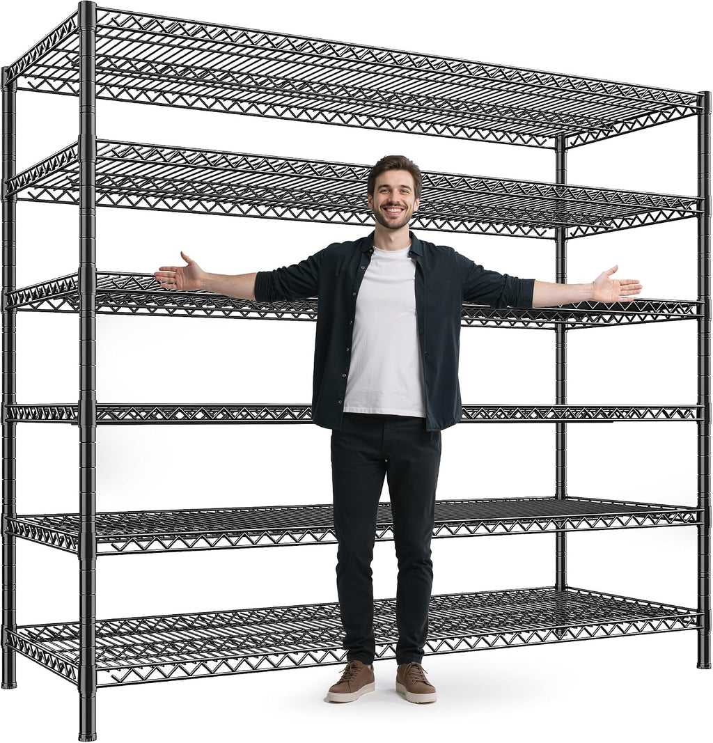 REIBII 83' H Storage Shelves 3840LBS Metal Shelving Unit 6 Tier Wire Shelving Commercial Adjustable Garage Shelving Heavy Duty for Storage Rack for Pantry, Garage, Kitchen, 83' H x 55.5' W x 18' D