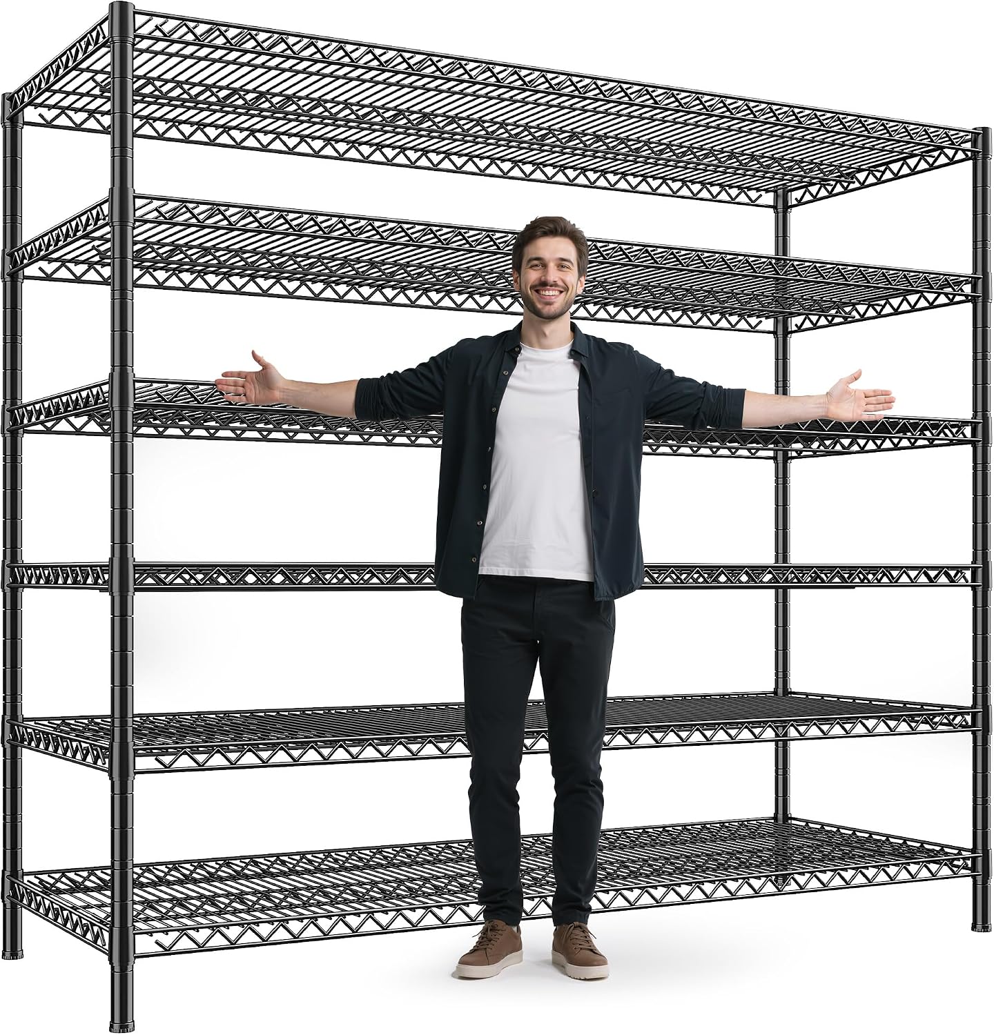 REIBII 83' H Storage Shelves 3840LBS Metal Shelving Unit 6 Tier Wire Shelving Commercial Adjustable Garage Shelving Heavy Duty for Storage Rack for Pantry, Garage, Kitchen, 83' H x 55.5' W x 18' D