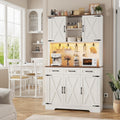 70.9' Tall Kitchen Pantry Cabinet with LED Light & Charging Station, Farmhouse Kitchen Hutch with Large Countertop & 10 Hooks, Kitchen Cabinet Storage with Drawers for Living Room, Dining Room, White
