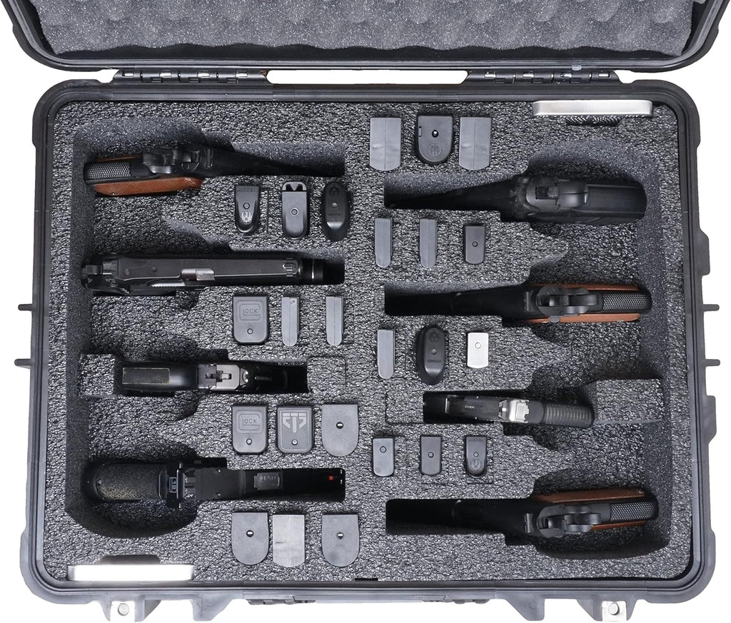 Case Club 8 Pistol and 24 Magazine Pre-Cut Heavy Duty Waterproof Case with 2 Included Silica Gel Canisters to Help Prevent Gun Rust (Upgraded Gen-2)