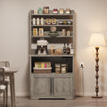 Bakers Rack with Storage Cabinet, Farmhouse Microwave Stand with Power Outlets, Small Kitchen Bakers Rack with Thick Table Top, Coffee Bar Station for Dining Room, Retro Gray