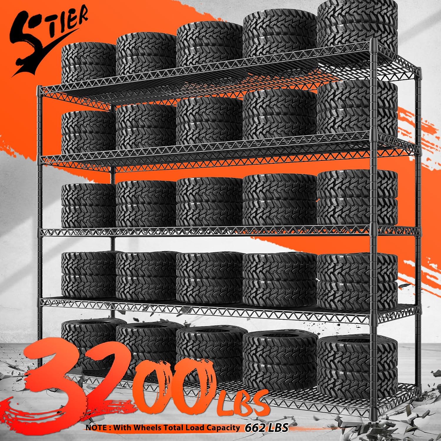 REIBII 3200LBS Storage Shelves Wire Shelving with Wheels,Adjustable Garage Shelving Heavy Duty Steel Metal Shelving Unit Shelf Rack for Warehouses,Garage,Kitchen,School,Commercial,73' H X 60'W X 18' D