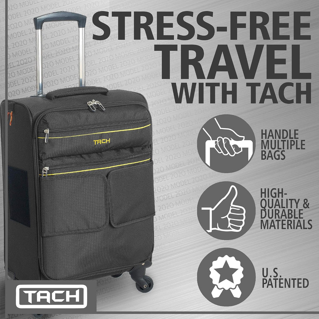 Tach LITE Soft Connectable Carry On Luggage 22x14x9 | Carry on Luggage with Spinner Wheels & Patented Built-In Connecting System | One Piece Rolling Suitcase Links 6 Bags At Once (Black)