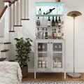 66.9' Bar Cabinet with Power Outlets & LED Lights, Pantry Cabinet with Glass Doors, Kitchen Bakers Rack, Microwave Stand Bakers Rack Cabinet for Dining Room, Living Room, Hallway
