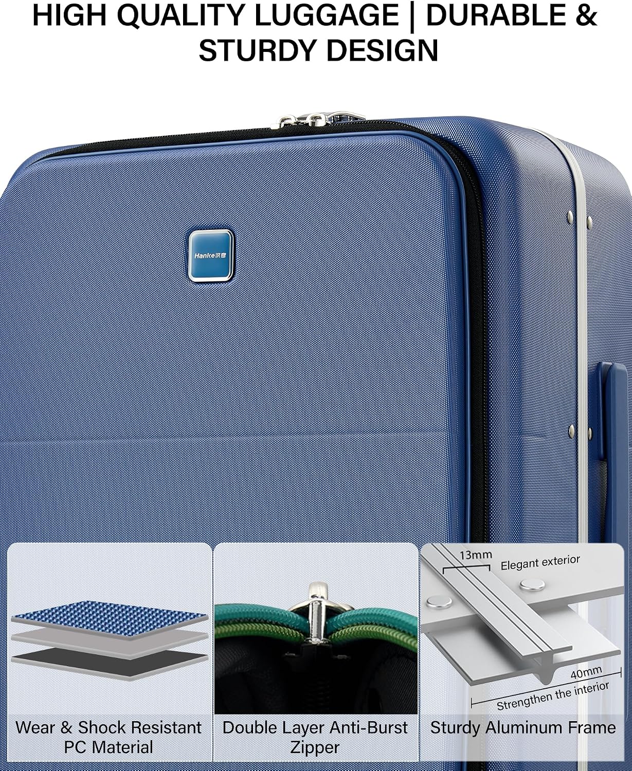 Hanke 20 Inch Top Opening Carry On Luggage with Cup Holder, Hard Shell Suitcase with Spinner Wheels, USB Ports, TSA Lock Aluminum Frame, Dry Wet Separation & Removable Divider, Interstellar Blue
