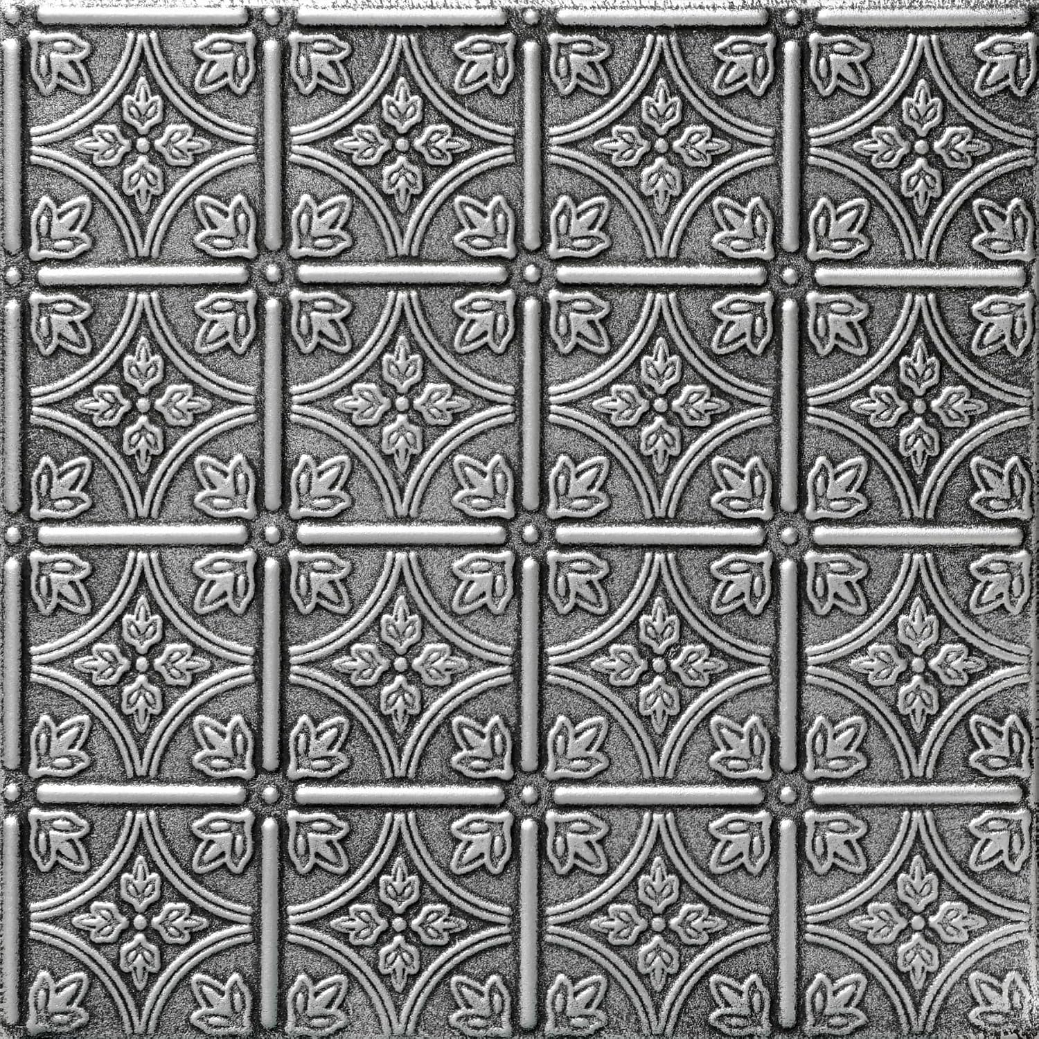 À LA MAISON CEILINGS R125 Emma's Flowers Foam Glue-Up Ceiling Tile (256 Sq. Ft./Case), Pack of 96, Antique Silver