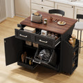 47.2' Farmhouse Kitchen Island with Drop Leaf and Removable Side Racks, Two Drawers, Rolling Kitchen Cart on Wheels with Towel Rack, for Home, Dining Room (Black/V1)