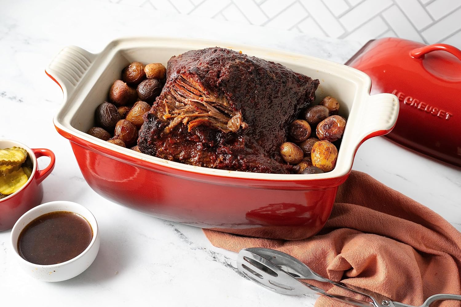 Le Creuset Heritage Stoneware Deep Baker with Lid, 4.5 qt., Cerise