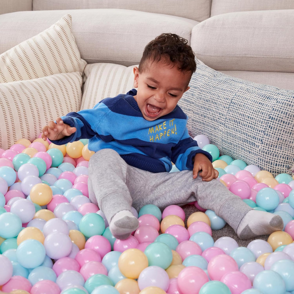 Amazon Basics BPA-Free Ball Pit Balls with Storage Bag, Crush-Proof Plastic for Toddlers Kids 12+ Months Play, 6 Pastel Colors, 1000 Count