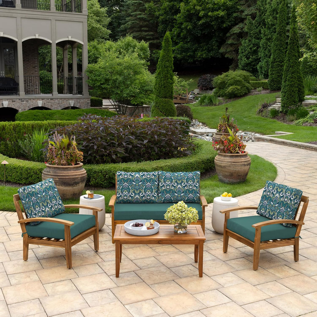 Arden Outdoor Loveseat Cushion Set, 48 x 24, Water Repellent, Fade Resistant, Cushion Set for Couch, Bench, and Swing, Sapphire Aurora Blue Damask