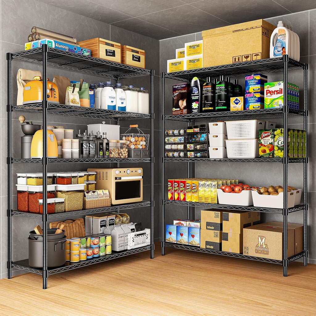 48' W Garage Shelving 1875LBS Heavy Duty Wire Shelving Unit, Metal 5-Tier Adjustable Steel Storage Rack with Liners, Storage Tote Rack, 48' W x 18' D x 72' H for Garage Commercial, Black
