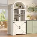 Maupvit Arched Wine Cabinet with Glass Door, 72' Tall Coffee Bar Cabinets with Wine Rack, Liquor Cabinet for Home, Kitchen Pantry Cupboard for Dining Living Room (White)