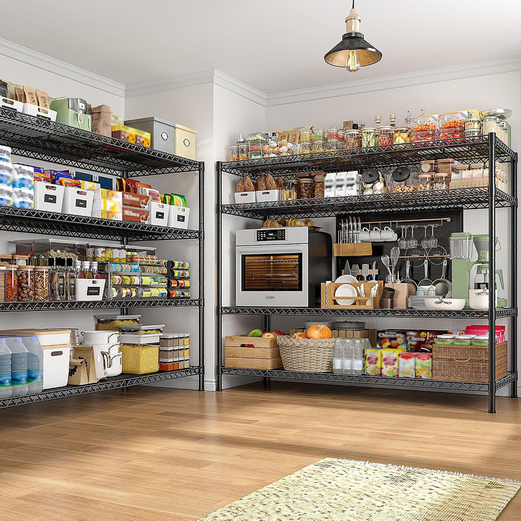 REIBII 55.5' W Storage Shelves 2560LBS Metal Shelving 4 Tier Wire Shelving Unit Garage Shelving Heavy Duty Metal Shelves for Storage Rack Commercial Adjustable Pantry Shelf, 55.5' W X 18''D X 55.5' H