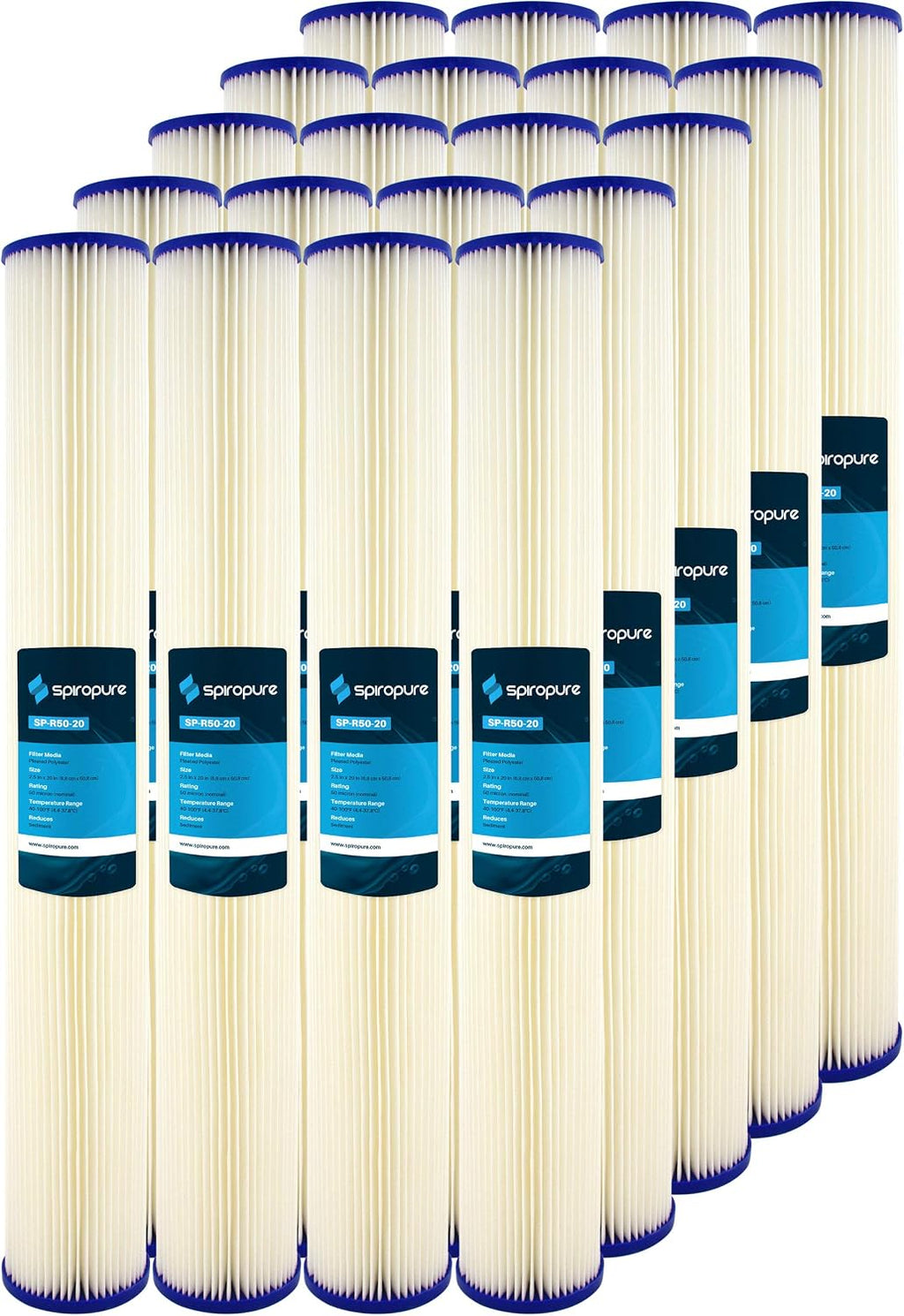 SpiroPure SP-R50-20 20x2.5 50 Micron Pleated Polyester Sediment Water Filter Cartridge SPC-25-2050 (Case of 20)