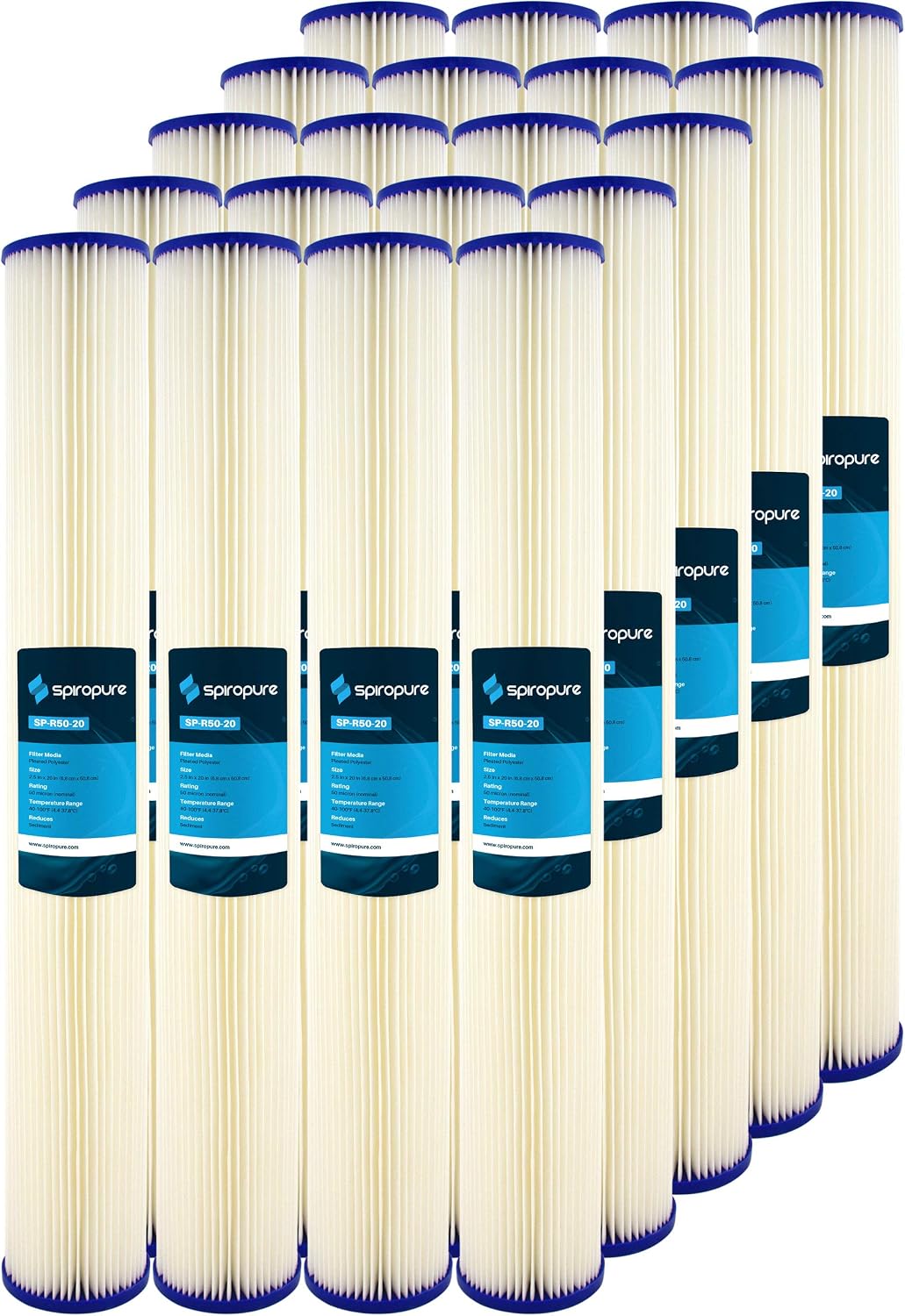 SpiroPure SP-R50-20 20x2.5 50 Micron Pleated Polyester Sediment Water Filter Cartridge SPC-25-2050 (Case of 20)