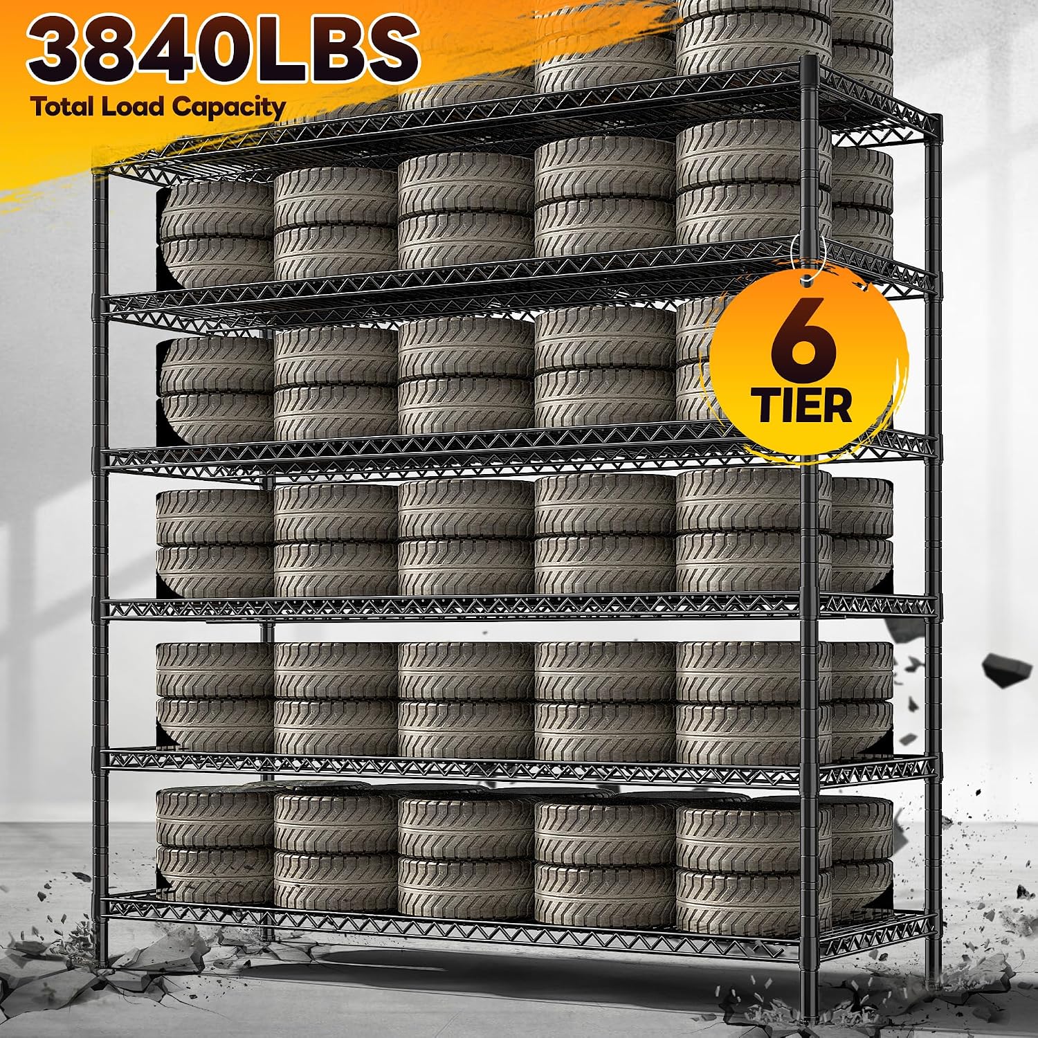 REIBII 83' H Storage Shelves 3840LBS Metal Shelving Unit 6 Tier Wire Shelving Commercial Adjustable Garage Shelving Heavy Duty for Storage Rack for Pantry, Garage, Kitchen, 83' H x 55.5' W x 18' D