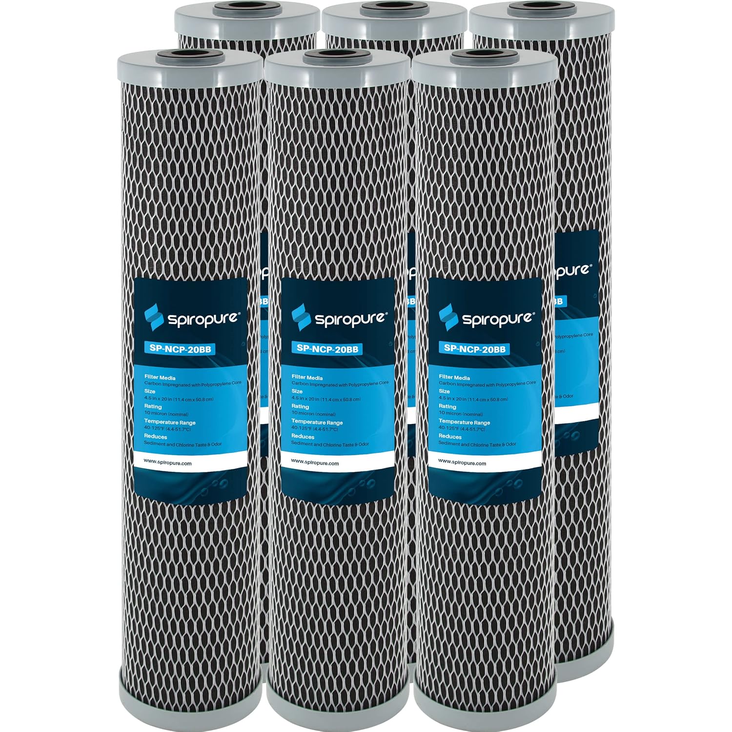 SpiroPure SP-NCP-20BB 20x4.5 10 Micron Dual Purpose Sediment and Carbon Water Filter Cartridge NCP-20BB 155382-43 (Case of 6)