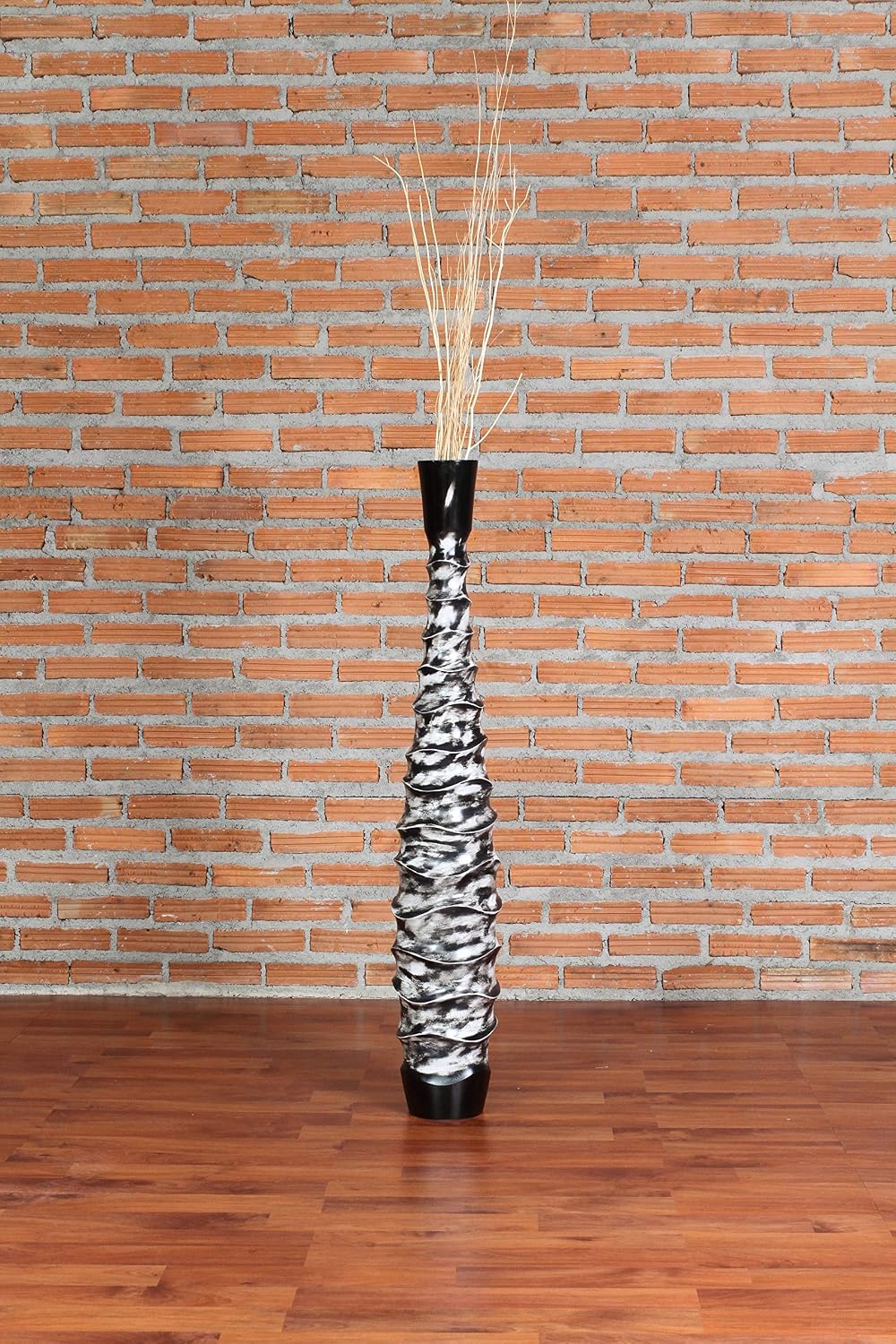 Leewadee Large Black Home Decor Floor Vase - Wooden 34 inch Tall Farmhouse Decor Flower Holder for Fake Plant and Pampas Grass