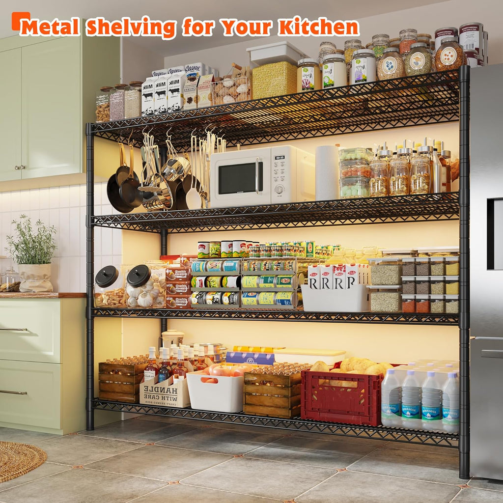 REIBII 60' W Storage Shelves 2878LBS Metal Shelving Unit with Wheels Heavy Duty Garage Shelving Adjustable Wire Shelves for Pantry,Kitchen,Garage,Basement,Business,Warehouse,School,60'W ×24'D×65.3'H