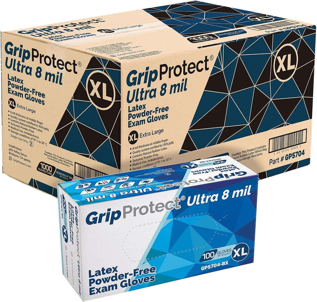 GripProtect Ultra 8 Mil Latex Exam Gloves, Disposable, Medical, Auto