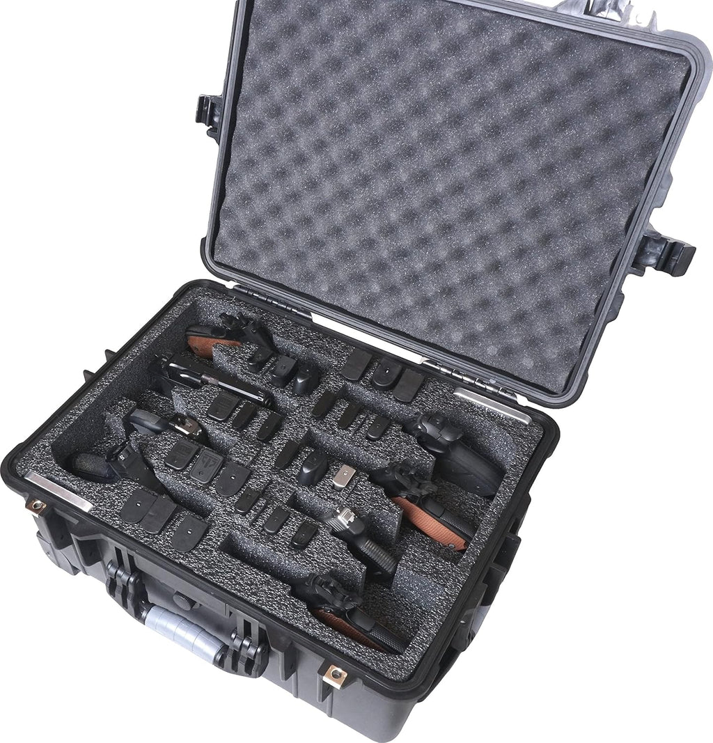 Case Club 8 Pistol and 24 Magazine Pre-Cut Heavy Duty Waterproof Case with 2 Included Silica Gel Canisters to Help Prevent Gun Rust (Upgraded Gen-2)