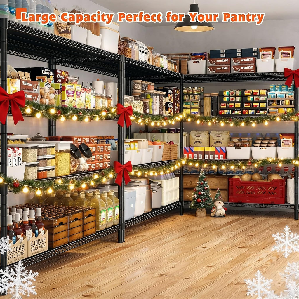 REIBII 60' W Storage Shelves 2878LBS Metal Shelving Unit with Wheels Heavy Duty Garage Shelving Adjustable Wire Shelves for Pantry,Kitchen,Garage,Basement,Business,Warehouse,School,60'W ×24'D×65.3'H