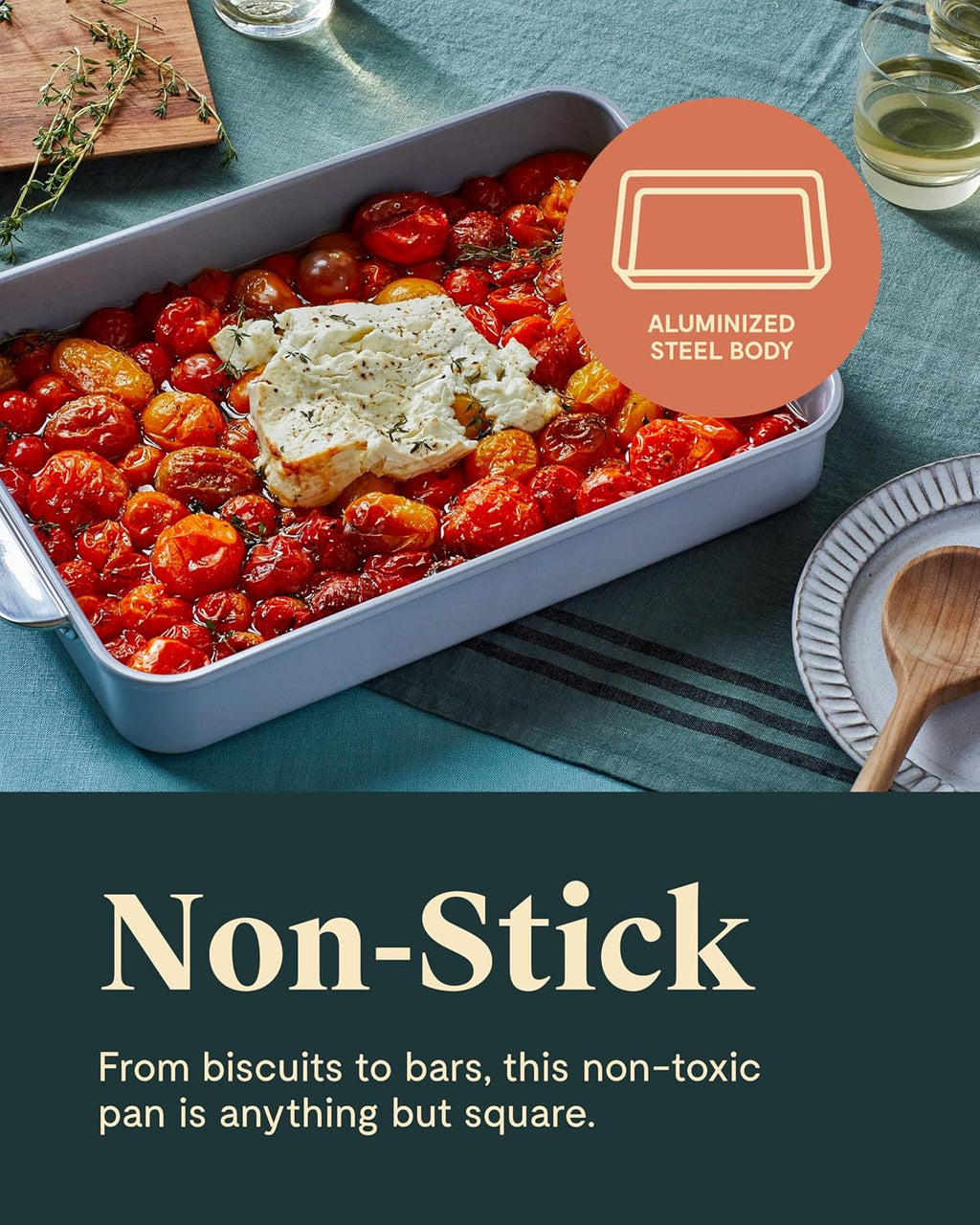 Caraway Non-Stick Ceramic 9'x13' Rectangle Pan Duo - Naturally Slick Ceramic Coating - Non-Toxic, PTFE & PFOA Free - Perfect for Brownies, Lasagnas, and More - Sage