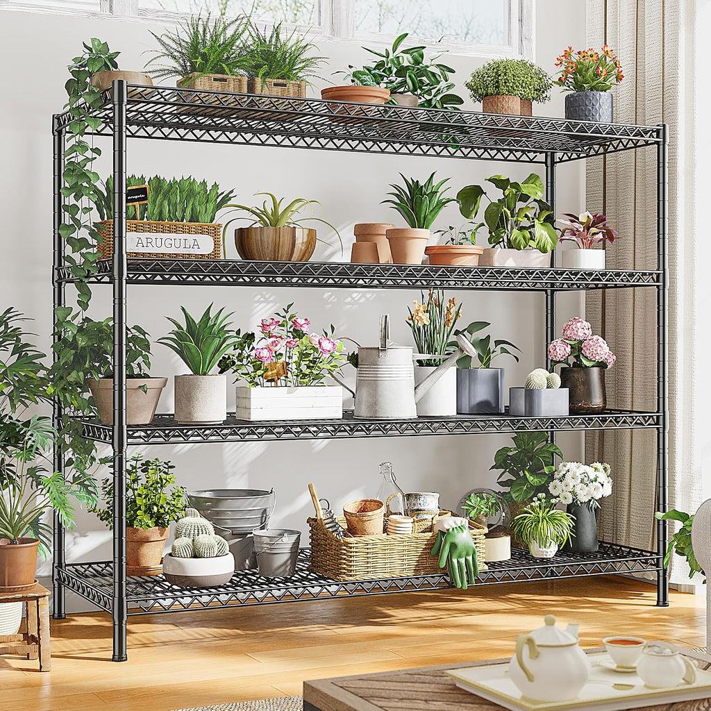 REIBII 55.5' W Storage Shelves 2560LBS Metal Shelving 4 Tier Wire Shelving Unit Garage Shelving Heavy Duty Metal Shelves for Storage Rack Commercial Adjustable Pantry Shelf, 55.5' W X 18''D X 55.5' H