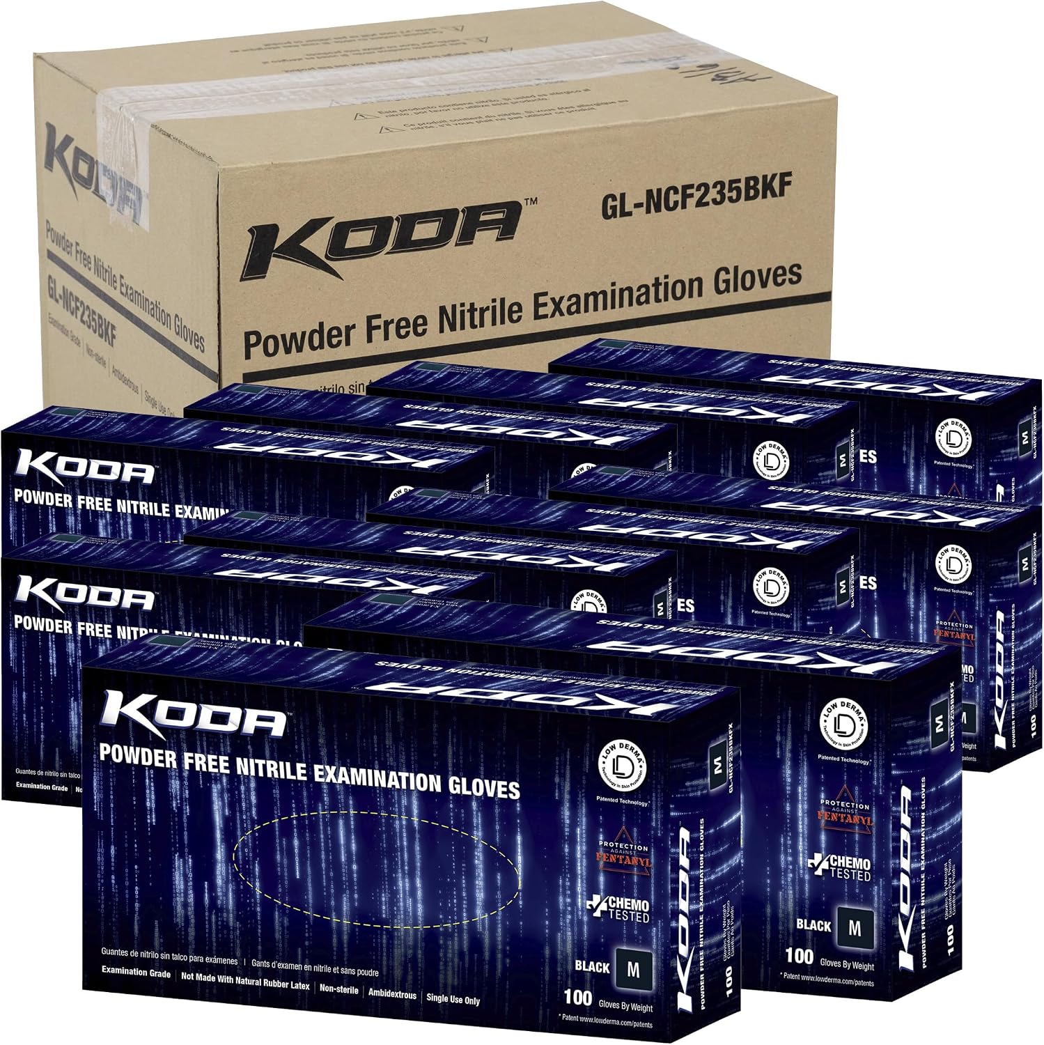 Adenna KODA Nitrile Exam, Sensitive Skin, Powder Free Disposable Gloves, 5.5 Mil, Box of 100, Black Medium, GL-NCF235BKFM