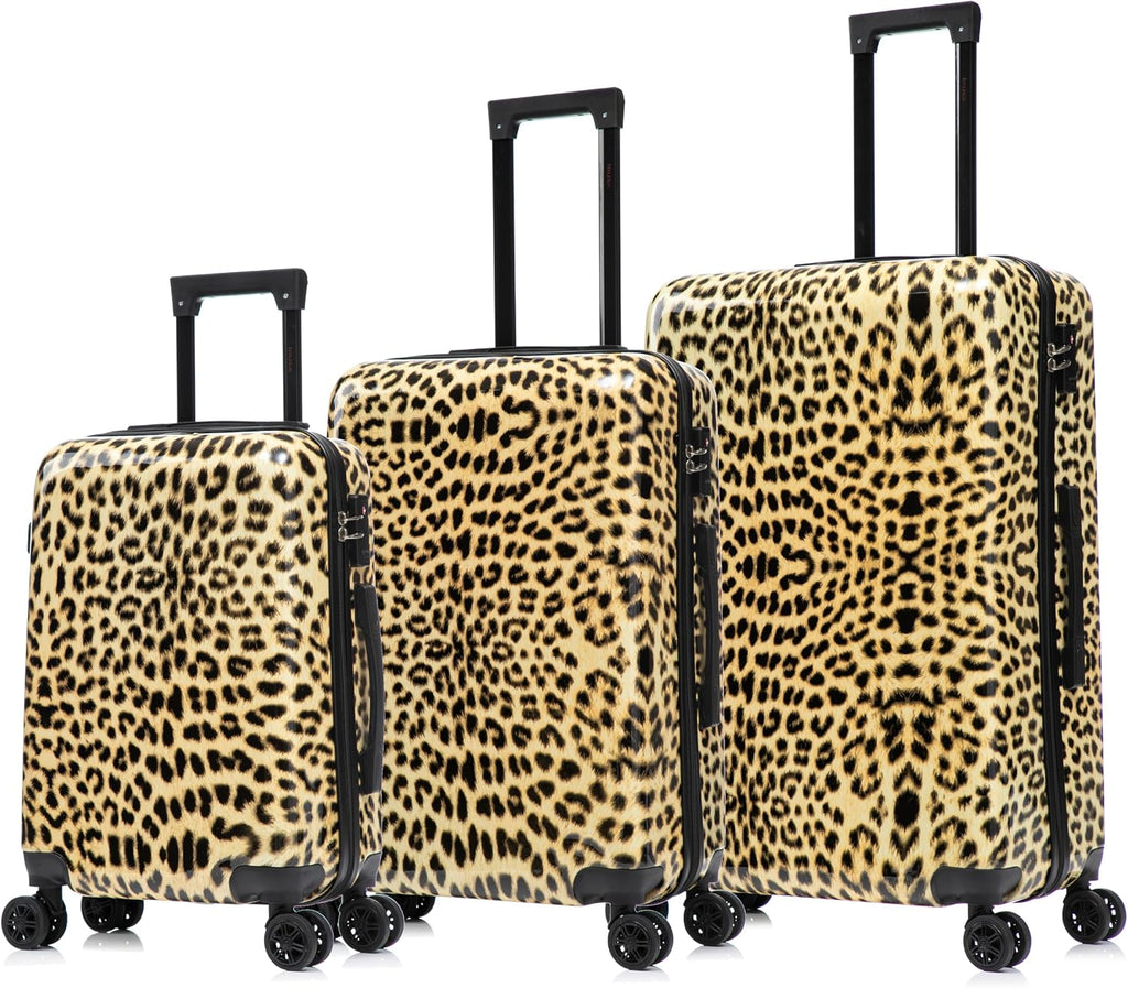 InUSA Cheetah Print Luggage with Spinner Wheels | Durable Lightweight Hardside Suitcase | Travel Bag with Handle and Trolley | (20in, 24in, 28in) 3 Piece Set