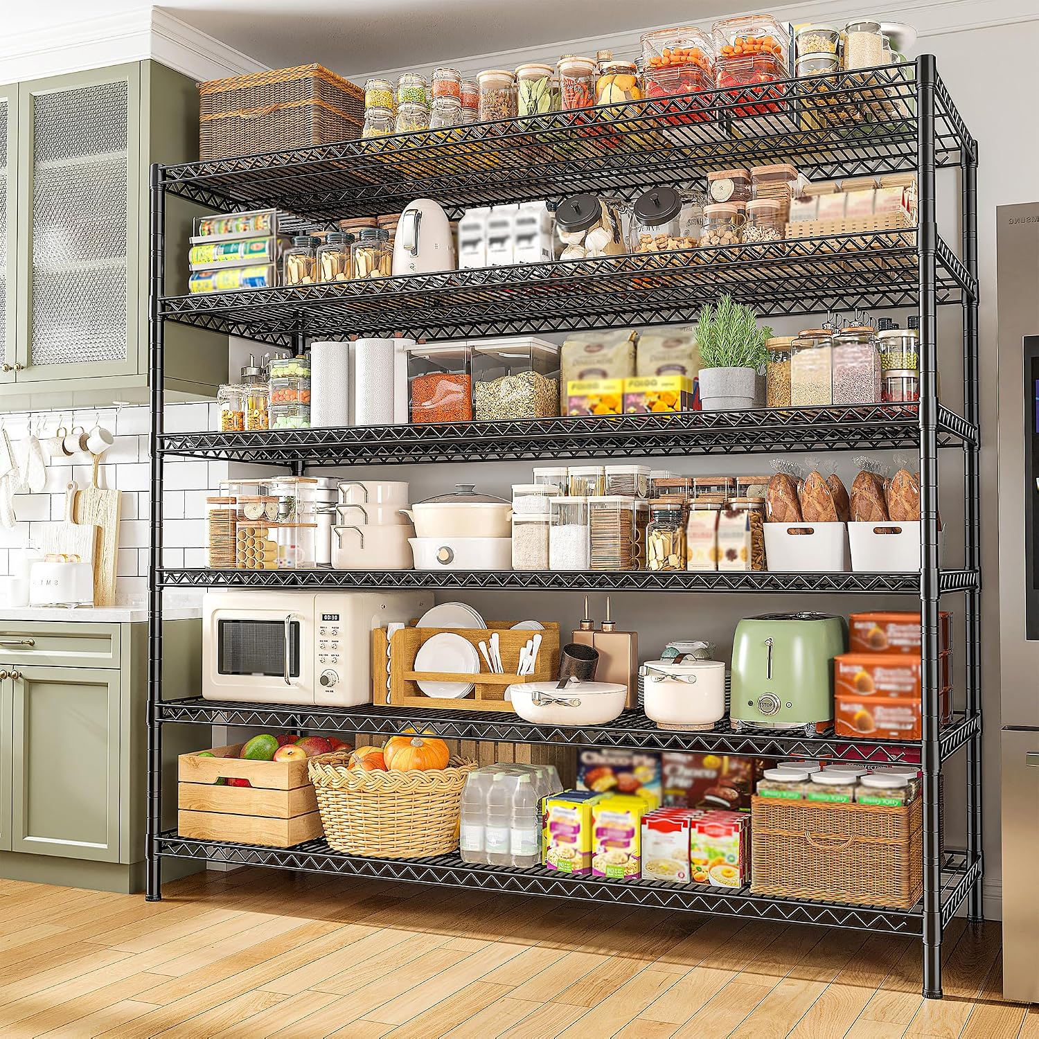 REIBII 83' H Storage Shelves 3840LBS Metal Shelving Unit 6 Tier Wire Shelving Commercial Adjustable Garage Shelving Heavy Duty for Storage Rack for Pantry, Garage, Kitchen, 83' H x 55.5' W x 18' D