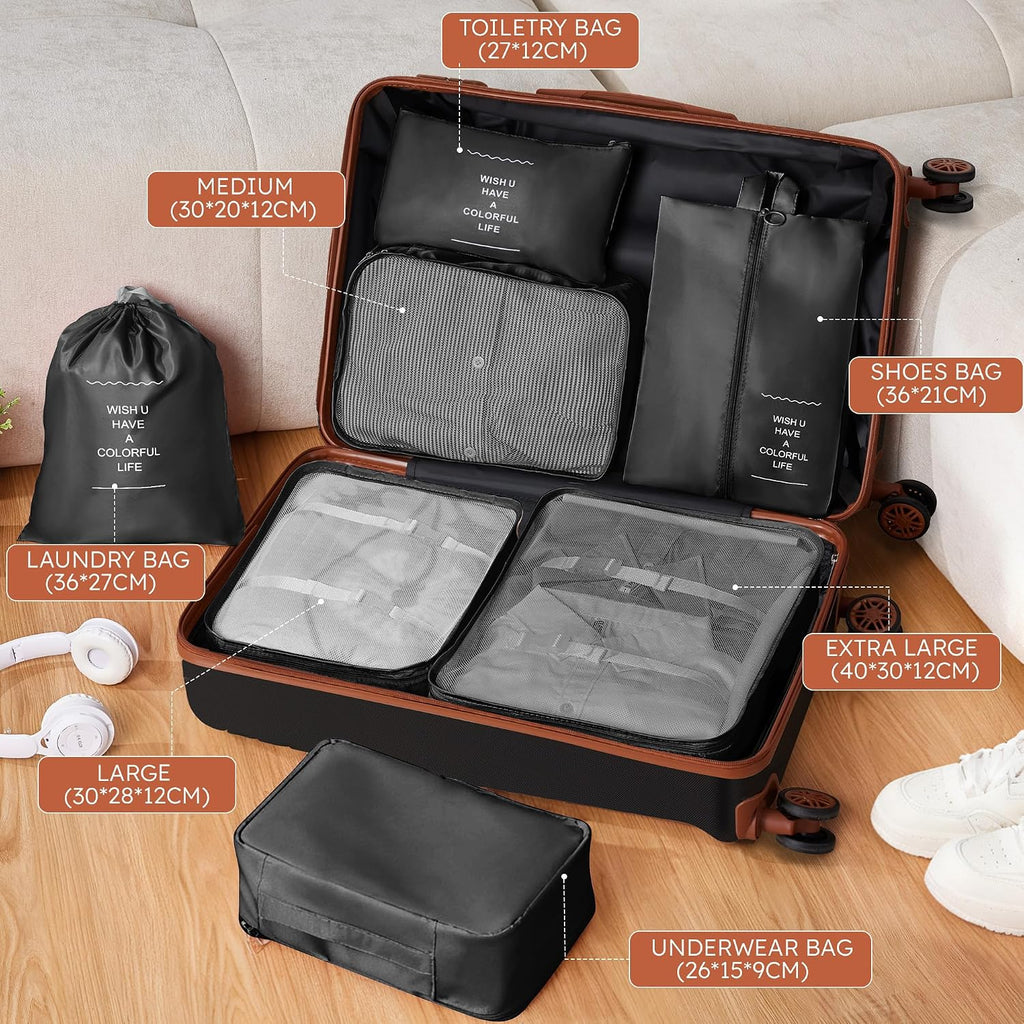 10 Piece Luggage Sets, 3 Piece Suitcase Set, 20 inch Carry on Luggage, 24 inch and 28 inch Checked Luggage with 7PC Packing Bags