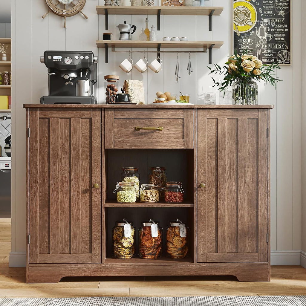 Gizoon 45' Kitchen Sideboard Buffet Cabinet with Storage Coffee Bar Cabinet with Drawer, Kitchen Pantry Storage with Door and Shelves for Bathroom and Living Room, Dark Brown