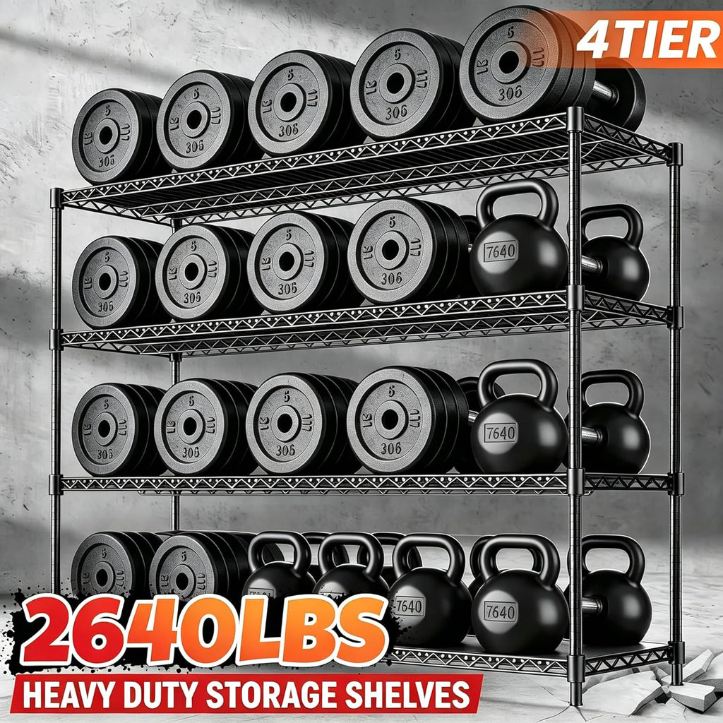 60' W Storage Shelves 2640 LBS Heavy Duty Garage Shelving, Adjustable Wire Shelving Metal Shelving with Liners, Fits 27-Gallon Totes, 60' W x 18' D x 68.4' H for Commercial Warehouse, Black