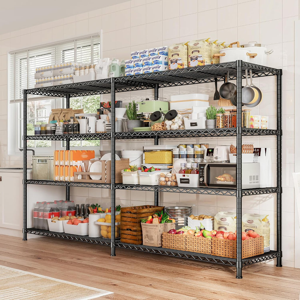 REIBII 72.8' W Storage Shelves Load 1500LBS, 4 Tier Metal Shelving Unit Wire Shelving for Storage Rack Heavy Duty Metal Shelves for Garage Pantry Kitchen, 17.7' D x 72.8' W x 59' H