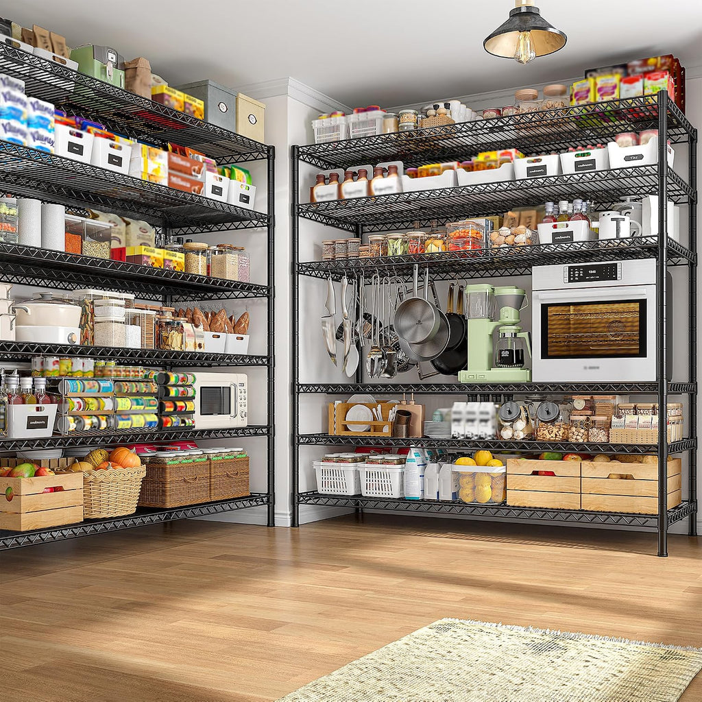 REIBII 83' H Storage Shelves 3840LBS Metal Shelving Unit 6 Tier Wire Shelving Commercial Adjustable Garage Shelving Heavy Duty for Storage Rack for Pantry, Garage, Kitchen, 83' H x 55.5' W x 18' D