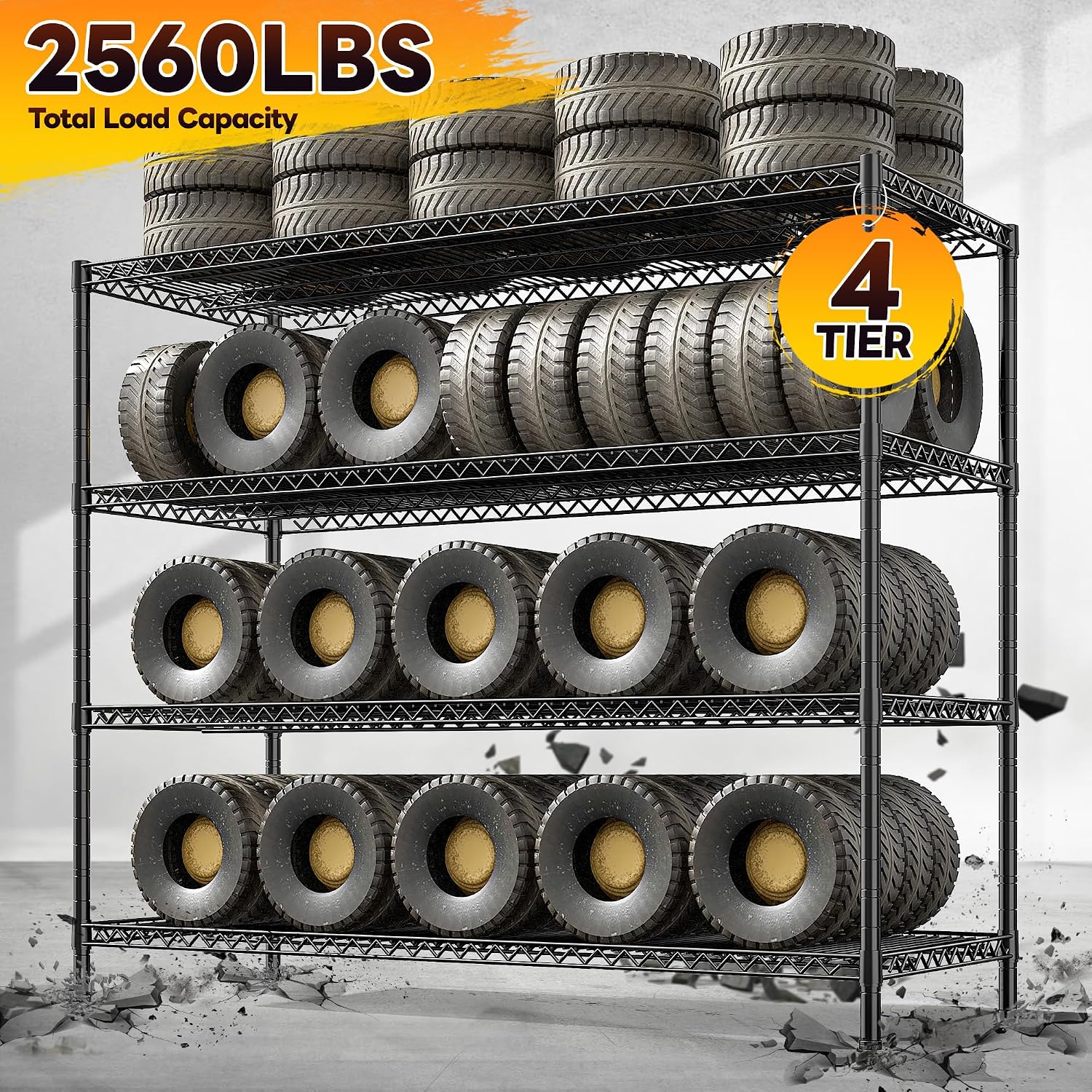 REIBII 55.5' W Storage Shelves 2560LBS Metal Shelving 4 Tier Wire Shelving Unit Garage Shelving Heavy Duty Metal Shelves for Storage Rack Commercial Adjustable Pantry Shelf, 55.5' W X 18''D X 55.5' H