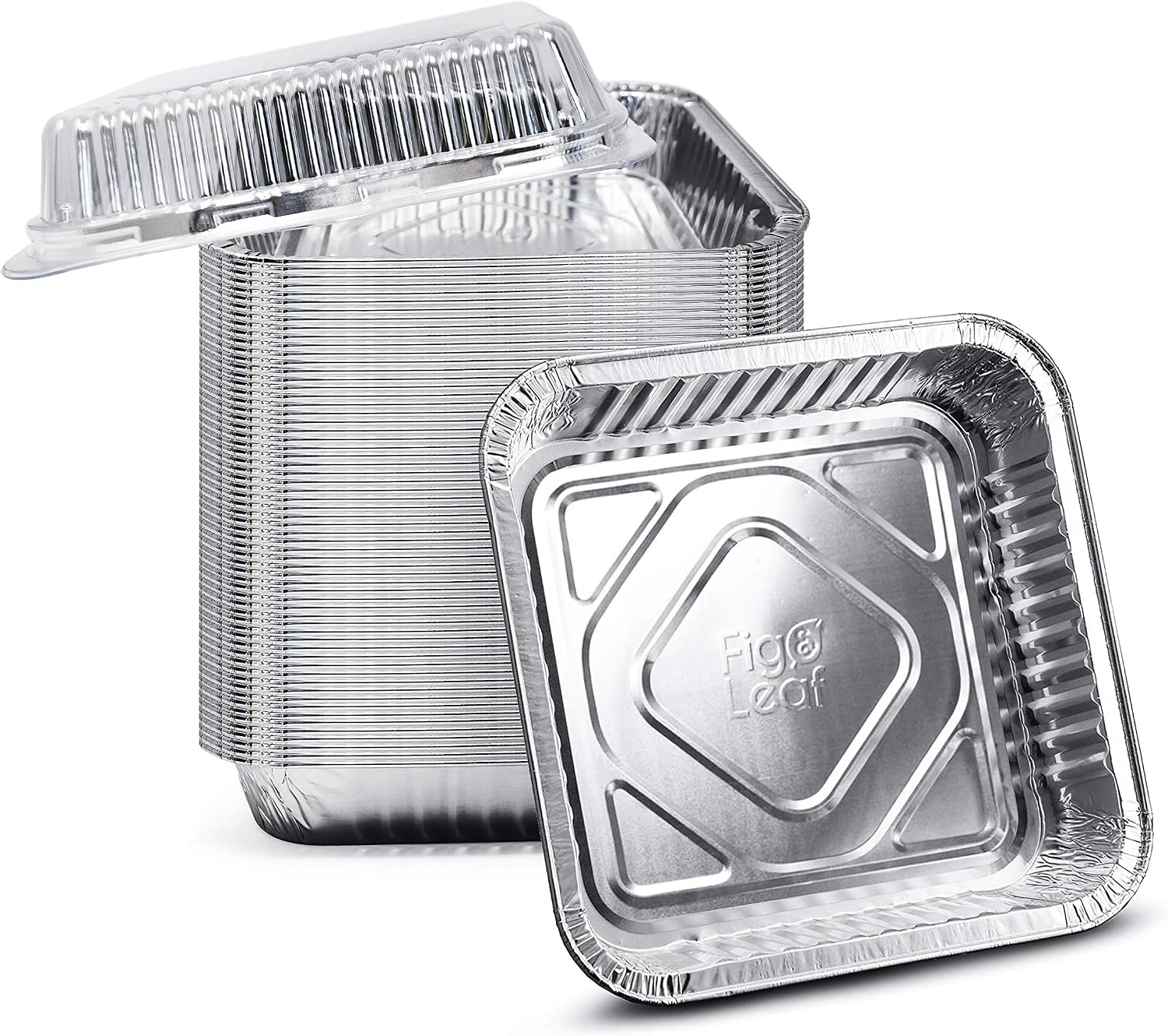 Fig & Leaf (210 Pack) 8' x 8' Square Baking Cake Pans with Plastic Dome Lids | Heavy Duty l Disposable Aluminum Foil Tins l Portable Food Containers l Perfect for Roasting Oven Toaster Cooking