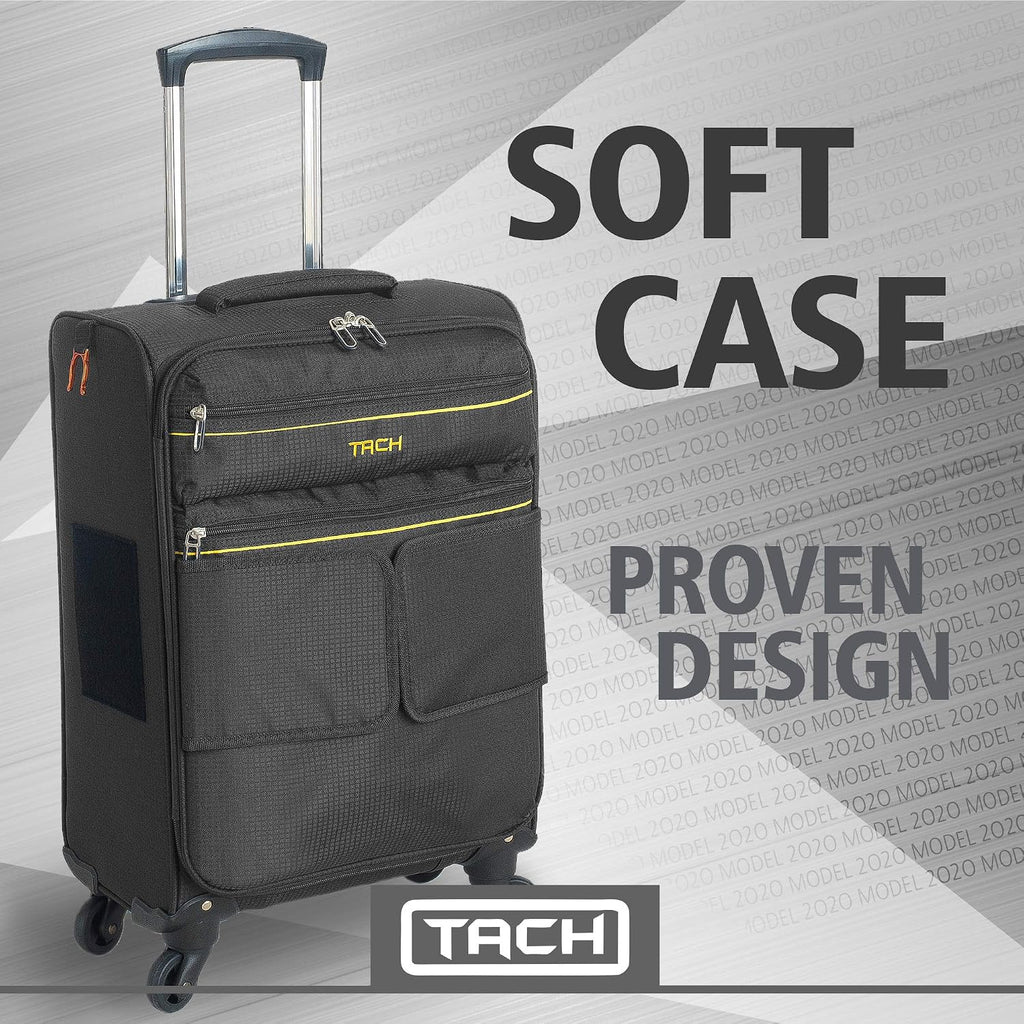 Tach LITE Soft Connectable Carry On Luggage 22x14x9 | Carry on Luggage with Spinner Wheels & Patented Built-In Connecting System | One Piece Rolling Suitcase Links 6 Bags At Once (Black)