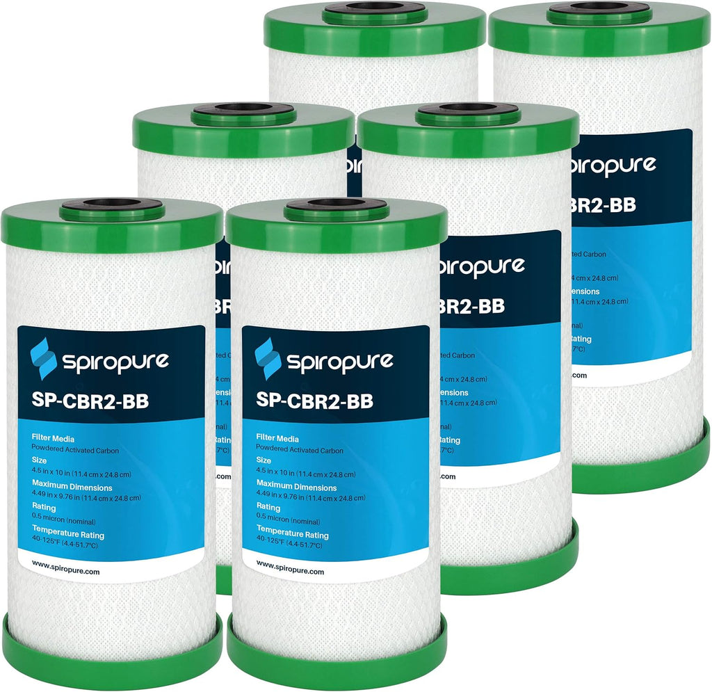 SpiroPure SP-CBR2-BB 10x4.5 0.5 Micron NSF Certified Coconut Shell Carbon Block Water Filter Cartridge CBC-BB 155170-43 SMCB-4510 (Case of 6)