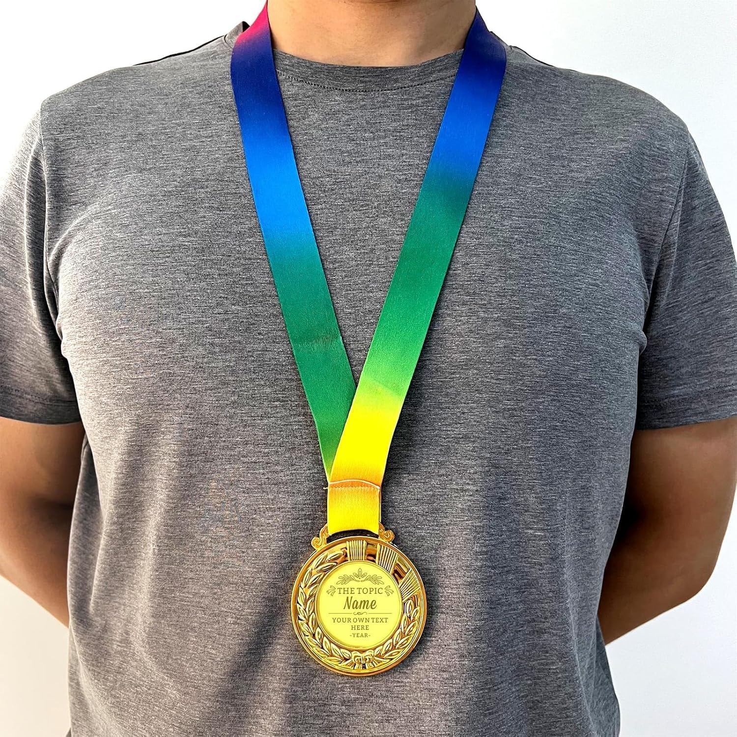 Custom Gold Medals for Awards Bulk- Personalized Pieces Design Your Own Award Medals with Text Logo Image, 1st 2nd 3rd Place Medals for School Programs Sports Family Events Office Award Ceremony
