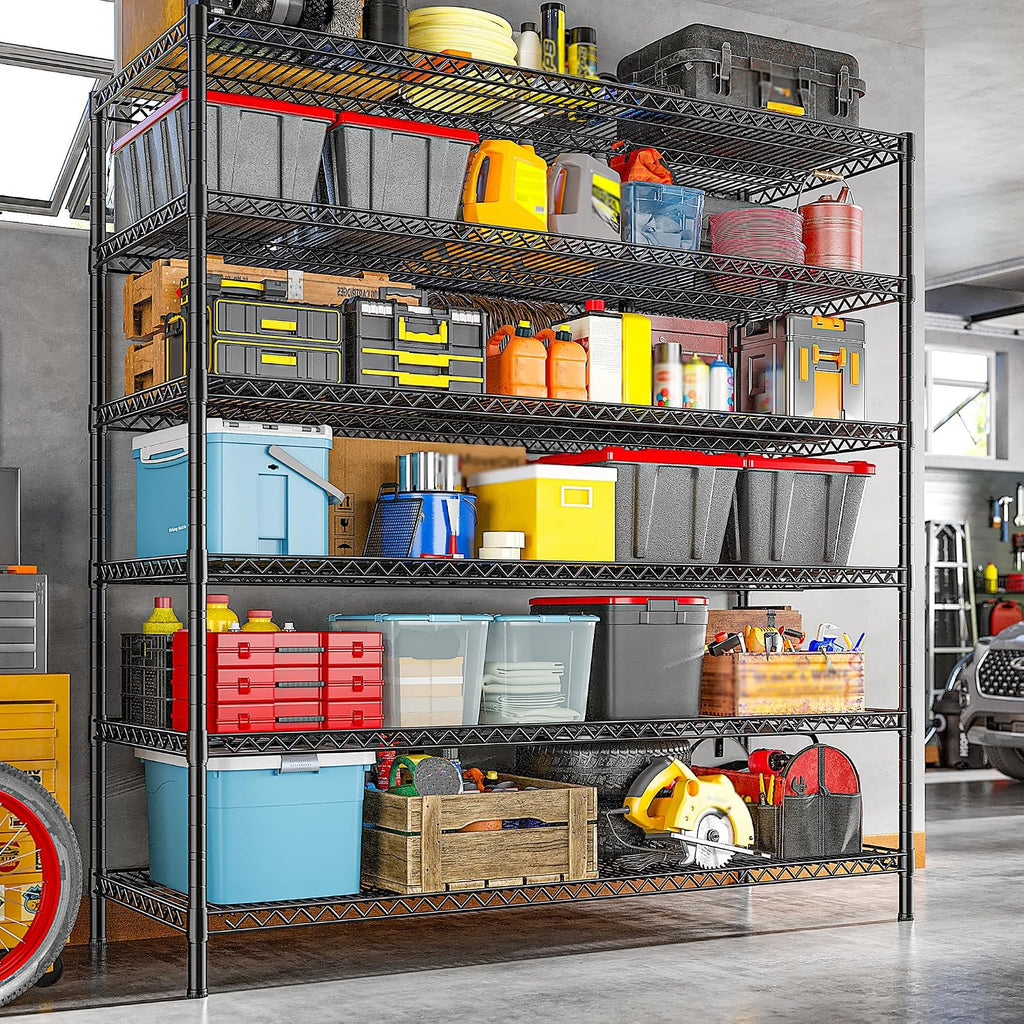REIBII 83' H Storage Shelves 3840LBS Metal Shelving Unit 6 Tier Wire Shelving Commercial Adjustable Garage Shelving Heavy Duty for Storage Rack for Pantry, Garage, Kitchen, 83' H x 55.5' W x 18' D